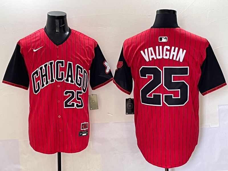 Men Chicago White Sox 25 Vaughn Red Stripe Joint Name Nike 2025 MLB Jersey style 5
